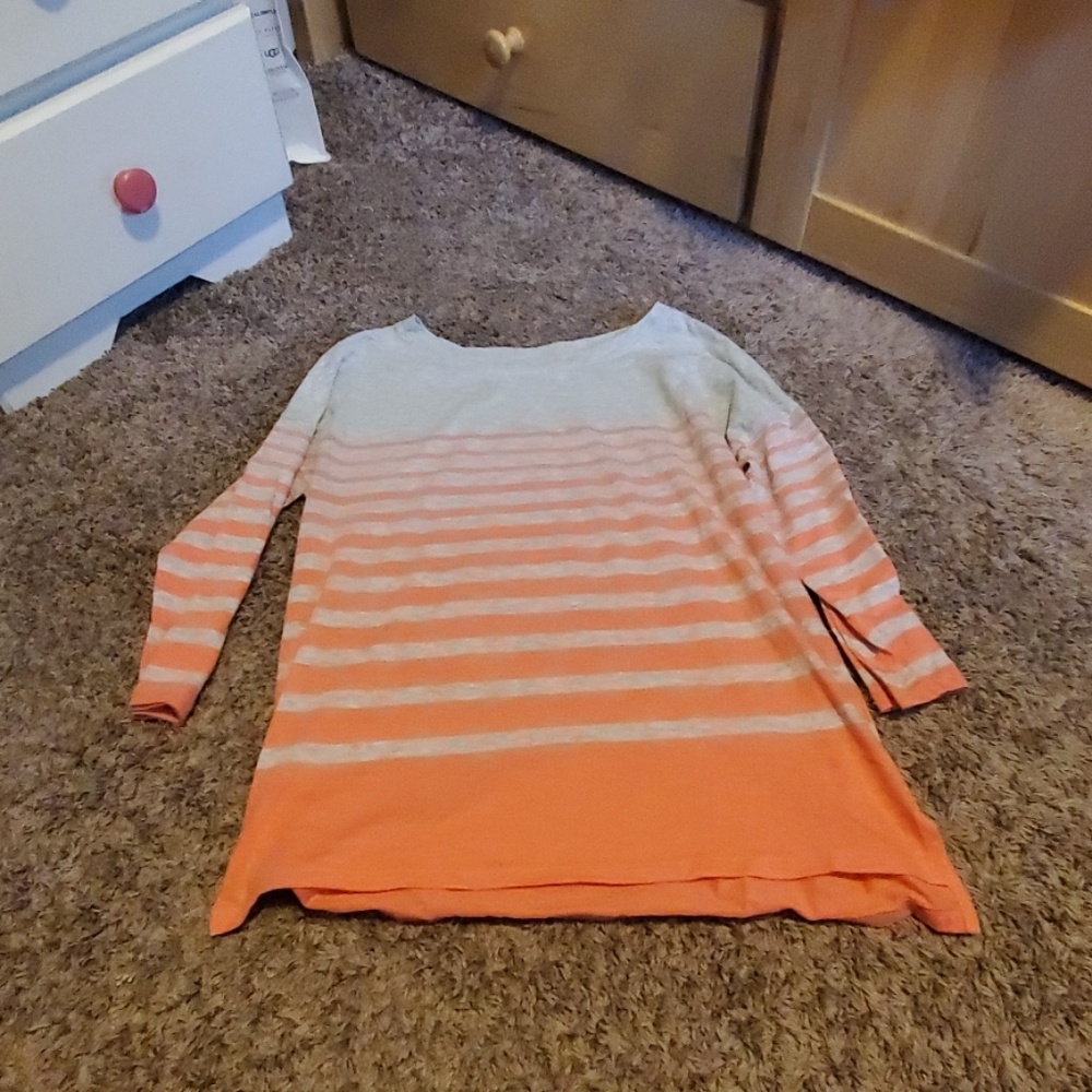 Coral striped 3/4 sleeve tshirt